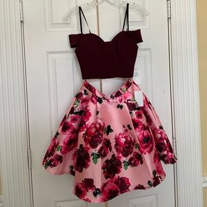 B Darlin Pink Floral Homecoming Dress Mini Skirt Off Shoulder